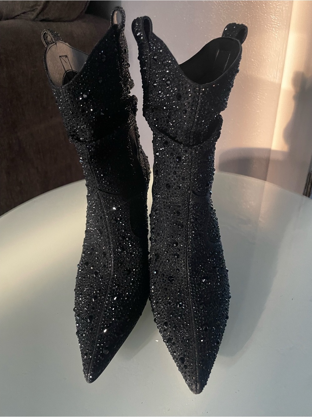 Jessica Simpson Black Crystal-Studded Pointed Toe Stiletto Booties